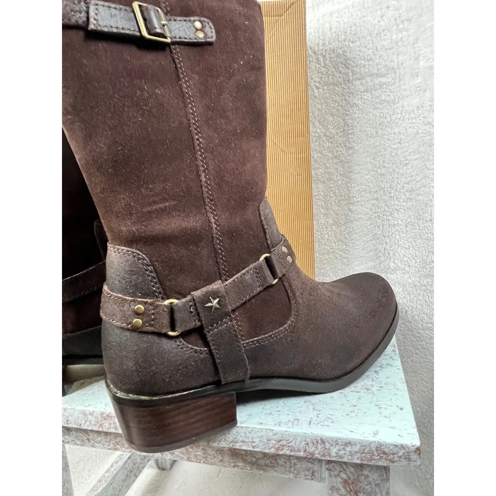 UGG Australia K‎ Caddie Brown Suede Leather Buckle Boots Size 4 Y